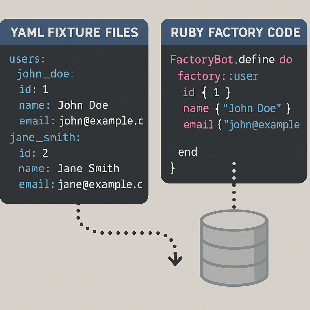 What is the difference between Fixtures and Factories in Ruby on Rails tests?